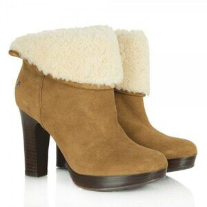UGG Dandylion II Ankle Booties Size 9 Chestnut Shearling Suede Heeled NEW